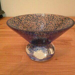 hand-blown glass bowl - Likely Kosta Boda - W/ blue swirls&footed vase